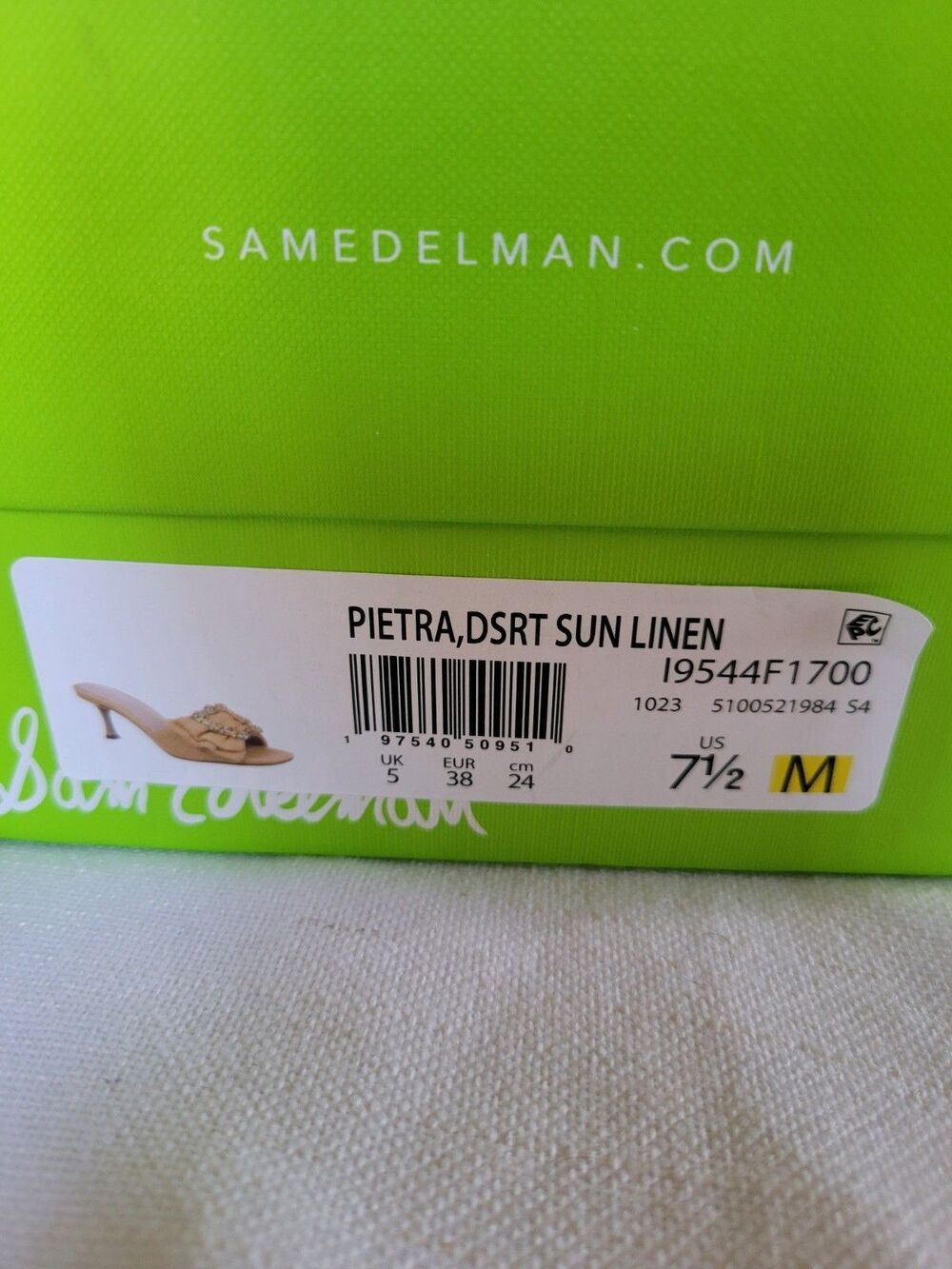 San Edelman Women's Pietra Dsrt Sun Linen Kitten-Heel sandals Size 7.5 Yellow - Picture 7 of 9